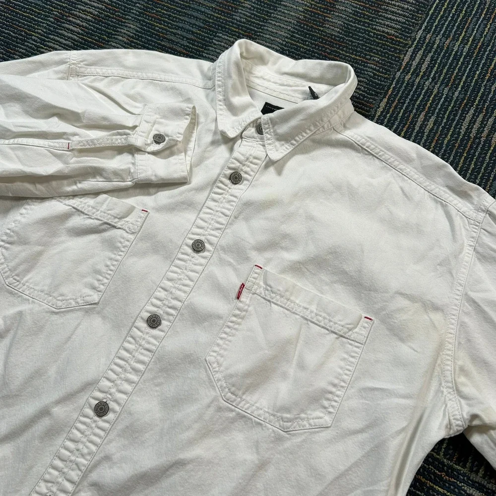 Levi's Button Up Shirt XL White Red Tab Denim Jean Long Sleeve Workwear